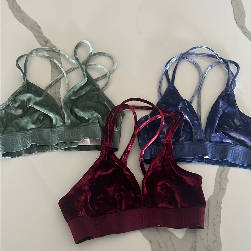 PINK Victoria's Secret Green and Blue Velvet Bras Intimates